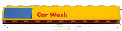 LEGO onderdeel Brick 1 x 10 with Blue Rectangle and 'Car Wash' Pattern (Sticker) - Set 1255 (6111pb004)