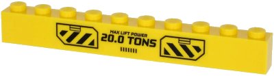 LEGO onderdeel Brick 1 x 10 with 'MAX LIFT POWER 20.0 TONS' and Black Danger Stripes on Transparent Background Pattern (Sticker) - Set 60266 (6111pb034)