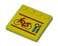 LEGO part Tile, Modified 4 x 4 with Studs on Edge with Red Bicycle and Lines, Blue Wrench and Screwdriver Pattern (Sticker) - Set 7641 6179pb017