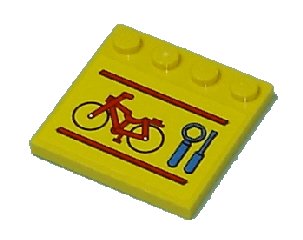 LEGO onderdeel Tile, Modified 4 x 4 with Studs on Edge with Red Bicycle and Lines, Blue Wrench and Screwdriver Pattern (Sticker) - Set 7641 (6179pb017)