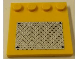 LEGO onderdeel Tile, Modified 4 x 4 with Studs on Edge with 4 Black Rivets on Silver Tread Plate Pattern (Sticker) - Set 7685 (6179pb053)