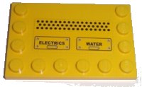 LEGO part Tile, Modified 4 x 6 with Studs on Edges with Black 'ELECTRICS' and 'WATER' Pattern (Sticker) - Set 7632 6180pb023