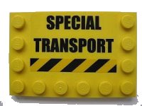 LEGO part Tile, Modified 4 x 6 with Studs on Edges with 'SPECIAL TRANSPORT' and Black and Yellow Danger Stripes Pattern (Sticker) - Set 7249 6180pb033