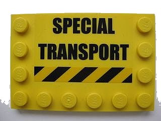 LEGO onderdeel Tile, Modified 4 x 6 with Studs on Edges with 'SPECIAL TRANSPORT' and Black and Yellow Danger Stripes Pattern (Sticker) - Set 7249 (6180pb033)