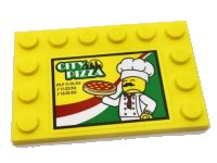 LEGO part Tile, Modified 4 x 6 with Studs on Edges with Chef, 'CITY PIZZA', Store Hours, and Italian Flag Colors Pattern Model Left Side (Sticker) - Set 60150 6180pb103L