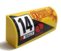 LEGO part Slope, Curved 1 x 4 x 1 1/3 with Number 14, Rally, Octan and 'EXPEDITE' Pattern Model Right Side (Sticker) - Set 60113 6191pb012R