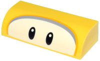 LEGO part Slope, Curved 1 x 4 x 1 1/3 with Black Oval Eyes on White Background, Bright Light Orange and Dark Bluish Gray Border Pattern (Super Mario Fliprus) 6191pb033