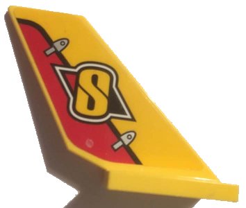 LEGO part Tail Shuttle with Yellow 'S' on Yellow and Red Rudder Pattern on Both Sides (Stickers) - Set 60144 (6239pb070)