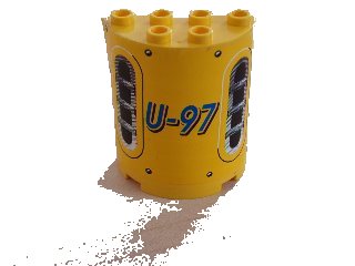 LEGO onderdeel Cylinder Half 2 x 4 x 4 with 'U-97' & Vent Holes Pattern (Sticker) - Set 8250 (6259pb003)
