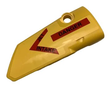 LEGO onderdeel Technic, Panel Fairing # 4 Small Smooth Long, Side B with 'JET INTAKE' and 'DANGER' on Red Stripes Pattern (Sticker) - Set 9396 (64391pb057)