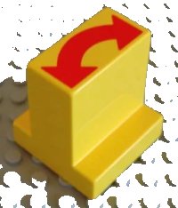 LEGO part Duplo, Brick 2 x 2 x 2 with 1 x 2 Center with Red Double-Sided Arrow Pattern (Train Track Switching Control) 6442pb01