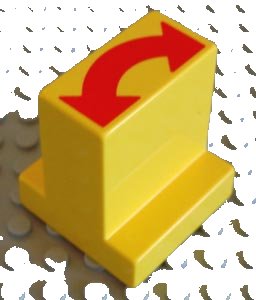LEGO onderdeel Duplo, Brick 2 x 2 x 2 with 1 x 2 Center with Red Double-Sided Arrow Pattern (Train Track Switching Control) (6442pb01)