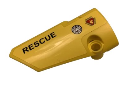 LEGO onderdeel Technic, Panel Fairing # 3 Small Smooth Long, Side A with 'DANGER', 'RESCUE' and Handle Pattern (Sticker) - Set 9396 (64683pb056)