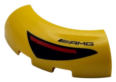 LEGO part Brick, Round Corner 3 x 3 without Studs with Black and Red Taillight and AMG Logo Pattern (65617pb01L)