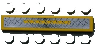 LEGO onderdeel Tile 1 x 6 with Silver Tread Plate and Yellow Stripe Pattern (Sticker)- Set 8364 (6636pb034)