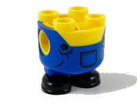 LEGO part Lower Body, Rounded, Short Legs with Blue Overalls and Black Shoes Pattern 67644pb01