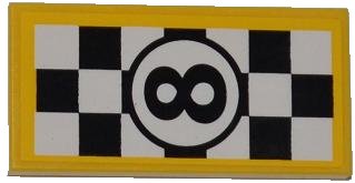 LEGO onderdeel Tile 2 x 4 with Number '8' in Black Circle on Checkered Background Pattern (Sticker) - Set 4643 (87079pb0069)