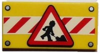 LEGO part Tile 2 x 4 with Road Sign Construction Worker on Red and White Danger Stripes Pattern 87079pb0222
