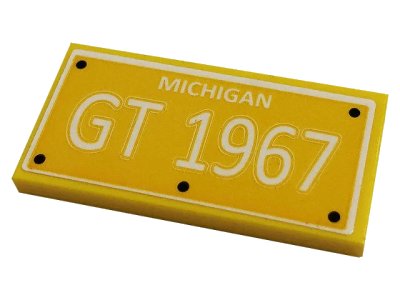 LEGO onderdeel Tile 2 x 4 with 'MICHIGAN' and 'GT 1967' Pattern (Sticker) - Set 10265 (87079pb0927)