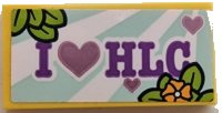 LEGO onderdeel Tile 2 x 4 with Medium Lavender 'I HEART HLC', Hearts, Bright Light Orange Flowers and Lime Leaves Pattern (Sticker) - Set 41395 87079pb1272