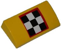 LEGO onderdeel Slope, Curved 2 x 4 x 2/3 with Bottom Tubes with Checkered Flag with Red Outline Pattern (Sticker) - Set 4643 88930pb013