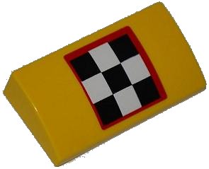 LEGO onderdeel Slope, Curved 2 x 4 x 2/3 with Bottom Tubes with Checkered Flag with Red Outline Pattern (Sticker) - Set 4643 (88930pb013)