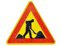 LEGO part Road Sign 2 x 2 Triangle with Clip with Worker and 2 Piles Pattern 892pb009