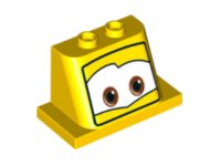 LEGO part Windscreen 2 x 3 x 2 with 2 x 4 Base with Brown Eyes on White Background Pattern 7, Wider Set Eyes Pattern 93598pb09