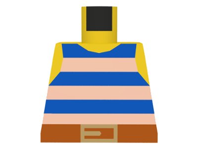 LEGO part Torso Pirate Tank Top with Blue and White Horizontal Stripes, Dark Orange Belt with Gold Buckle Pattern (973p32)