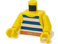 LEGO onderdeel Torso Pirate Tank Top with Blue and White Horizontal Stripes, Dark Orange Belt with Gold Buckle Pattern / Yellow Arms / Yellow Hands 973p32c01