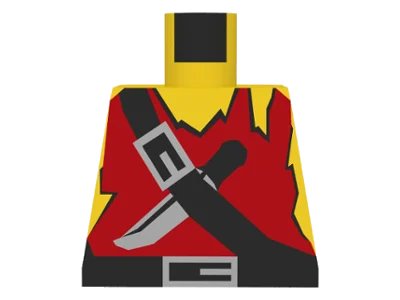 LEGO onderdeel Torso Pirate Red Tank Top Tattered, Black Belts with Silver Buckles, Knife Pattern (973p3a)