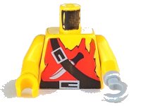 LEGO onderdeel Torso Pirate Red Tank Top Tattered, Black Belts with Silver Buckles, Knife Pattern / Yellow Arms / Light Gray Hook Left / Yellow Hand Right 973p3ac01