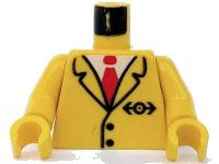 LEGO part Torso Suit Jacket with 2 Black Buttons and Train Logo over Red Tie and White Shirt Pattern / Yellow Arms / Yellow Hands 973p83c01