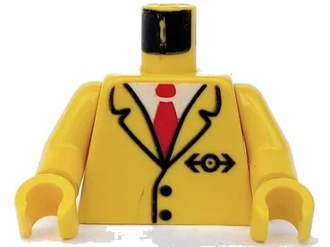 LEGO onderdeel Torso Suit Jacket with 2 Black Buttons and Train Logo over Red Tie and White Shirt Pattern / Yellow Arms / Yellow Hands (973p83c01)