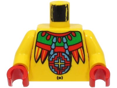 LEGO onderdeel Torso Adventurers Jungle Necklace, Feathers, Navel Pattern (Achu) / Yellow Arms / Red Hands (973pacc01)