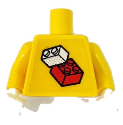 LEGO onderdeel Torso Soccer World Team Goalie, Bricks Logo Sticker Front, White/Black Number Sticker Back Pattern (specify number in listing) / Yellow Arms / White Hands (973pb0773c01)