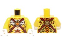 LEGO part Torso Black Leopard Spots, Dark Red Straps and Orange Round Jewel (Fire Chi) Pattern / Yellow Arms / White Hands 973pb1743c01