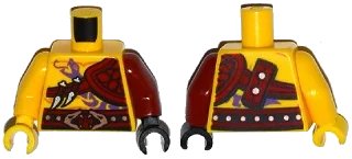 LEGO onderdeel Torso Ninjago Bare Chest Muscles, Purple Snake Tattoo, Shoulder Pad, Snake Buckle Pattern / Dark Red Arm and Black Hand Left / Yellow Arm and Hand Right (973pb1914c01)