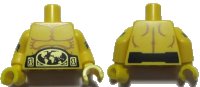 LEGO onderdeel Torso Bare Chest with Muscles Outline and Belt Buckle with Gold World Map Pattern / Yellow Arms with Medium Azure and Dark Purple Stripes Pattern / Yellow Hands 973pb2214c01