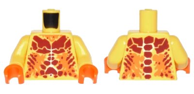 LEGO onderdeel Torso Nexo Knights Bare Chest with Dark Red and Orange Bones and Smudges Pattern / Yellow Arms / Orange Hands (973pb2440c01)