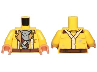 LEGO onderdeel Torso SW Jacket with Suspenders and Gray Undershirt Pattern (Rowan) / Yellow Arms / Nougat Hands (973pb2499c01)