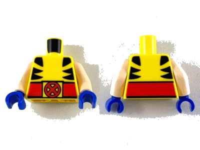 LEGO onderdeel Torso Shirt with Black Marks on Sides and Red Belt with X-Men Logo Buckle Pattern (Wolverine) / Light Nougat Arms / Blue Hands (973pb2712c01)