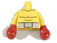 LEGO part Torso Bare Chest with Body Lines and White Boxing Belt Pattern / Yellow Arms / Red Boxing Gloves 973pb2893c01