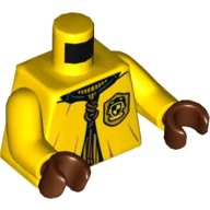 LEGO part Torso Quidditch Robe over Sweater, Yellow Collar and Hufflepuff Crest and Dark Orange Lacing Pattern / Yellow Arms / Reddish Brown Hands 973pb4028c01