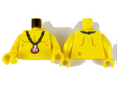 LEGO onderdeel Torso Bare Chest Outline, Medium Nougat Scars and Bright Green Necklace with Shell Pattern / Yellow Arm Left / Yellow Arm Right with Anchor Tattoo Pattern / Yellow Hands (973pb4135c01)