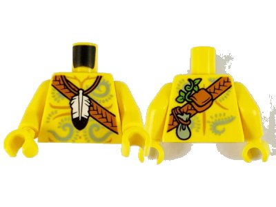 LEGO onderdeel Torso Bare Chest Muscles Outline, Feather Necklace, Dark Orange Crossbelt and Light Bluish Gray Filigree Tattoos Pattern / Yellow Arms / Yellow Hands (973pb4150c01)