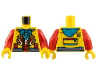 LEGO part Torso Jacket, Dark Turquoise Drawstring and Hood, Gold Zipper, Monkey King Face Logo Pattern / Red Arms / Yellow Hands 973pb5023c01