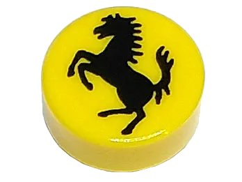 LEGO onderdeel Tile, Round 1 x 1 with Black Horse Silhouette Ferrari Logo Pattern (98138pb319)