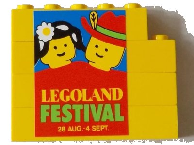 LEGO onderdeel Stickered Assembly 6 x 1 x 4 with 'LEGOLAND FESTIVAL' Pattern Model Right Side (Sticker) - Set 1592-2 - 1 Brick 1 x 2, 1 Brick 1 x 3, 3 Brick 1 x 6 (BA295pb01R)
