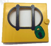 LEGO onderdeel Fabuland Door with Oval Pane in 3 Sections with Black Bars and Green Lock Pattern fabak3pb03